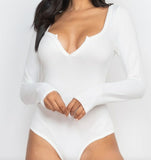 Split Neck Solid Bodysuit