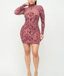 GEO Burnout Mesh & Suede Long Sleeve Mini Dress